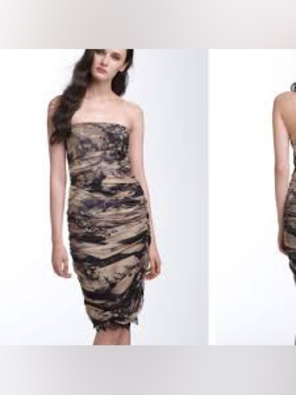 DIANE VON FURSTENBERG Strapless Ruched Abstract Silk Mesh Midi Dress 4